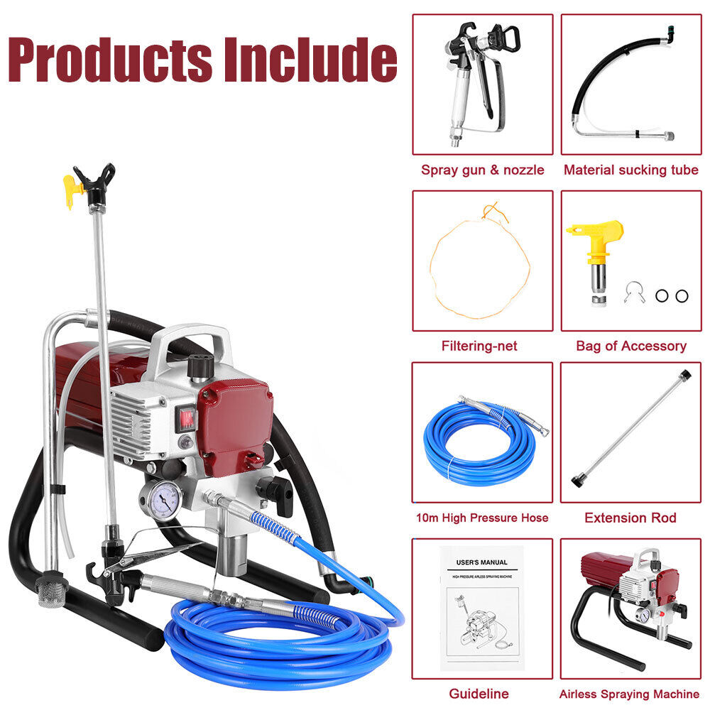 NEW AIRLESS PAINT SPRAYER PRO 999 SPRAY GUN 3000 PSI 1800 WATTS 15 M HOSE GUN 5/17 TIP