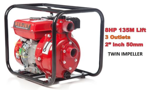 NEW RED JET 2″ PETROL HIGH PRESSURE WATER TRANSFER PUMP FIRE FIGHTING IRRIGATION 135